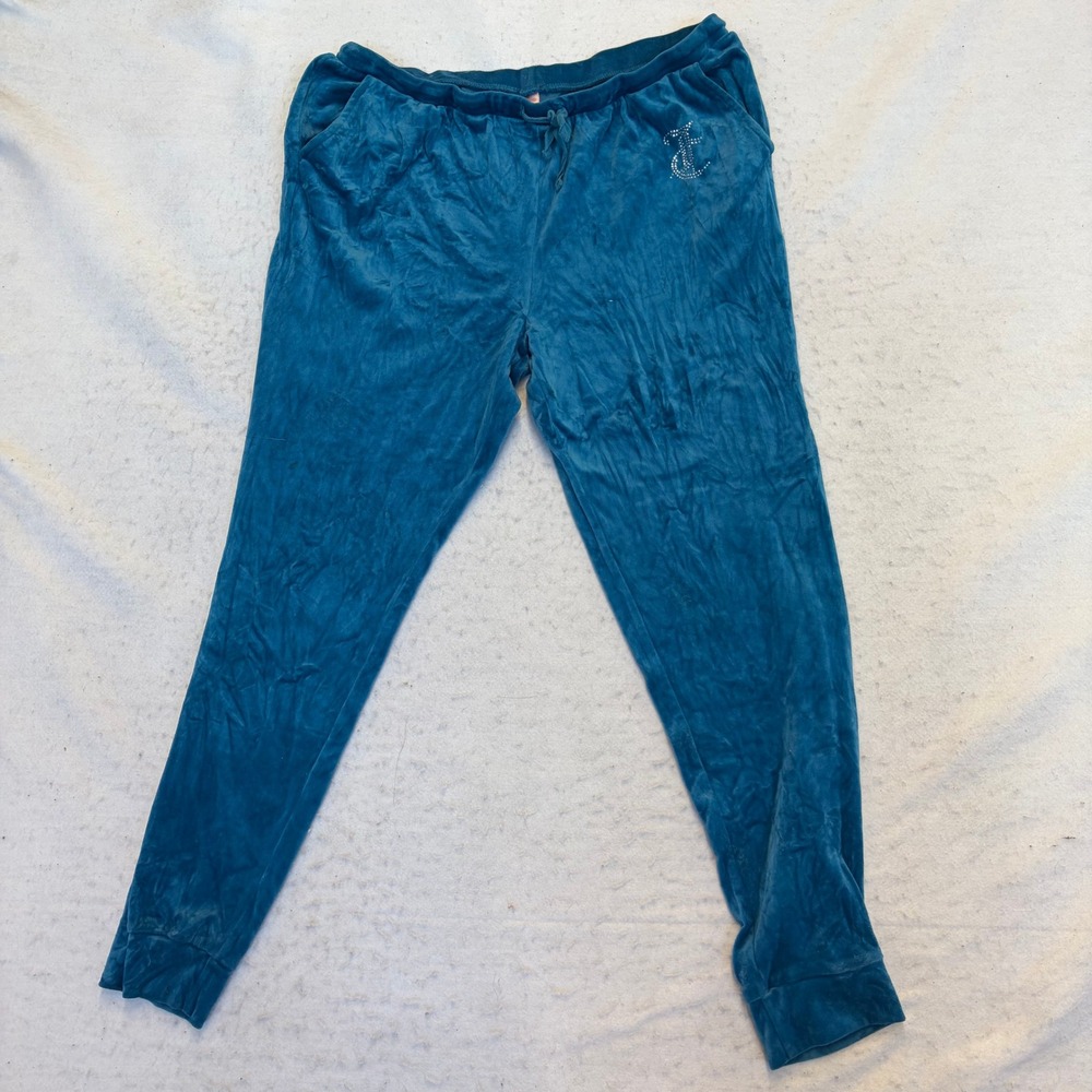 Juicy Couture Velour Joggers Womens Large Blue Rhinestone Logo Sleepwear